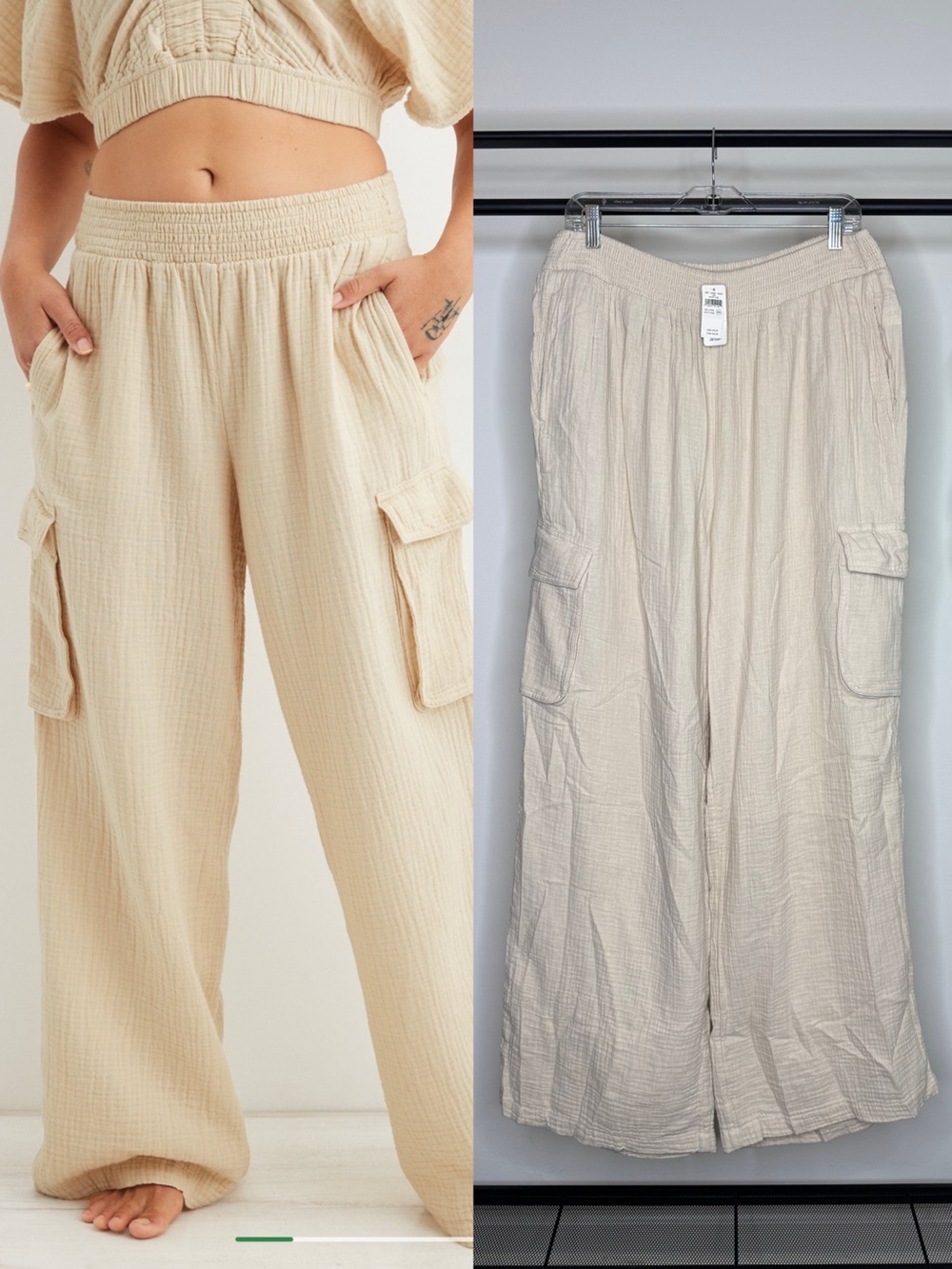 NWT Aerie Gauzy High Waisted Cargo Pants size L Large Long Inseam NEW